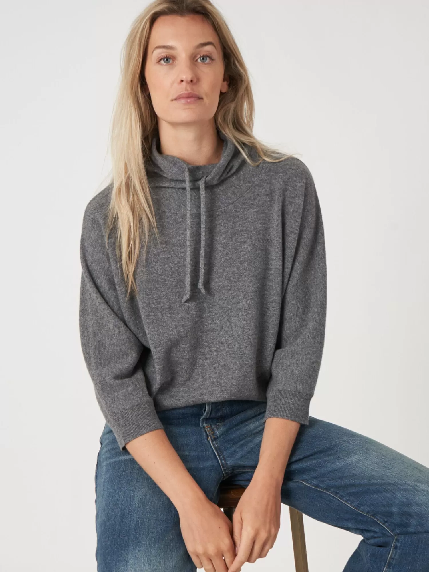 Hot Sportieve Cashmere Trui Met Opstaande Kraag Met Trekkoord Dames Truien