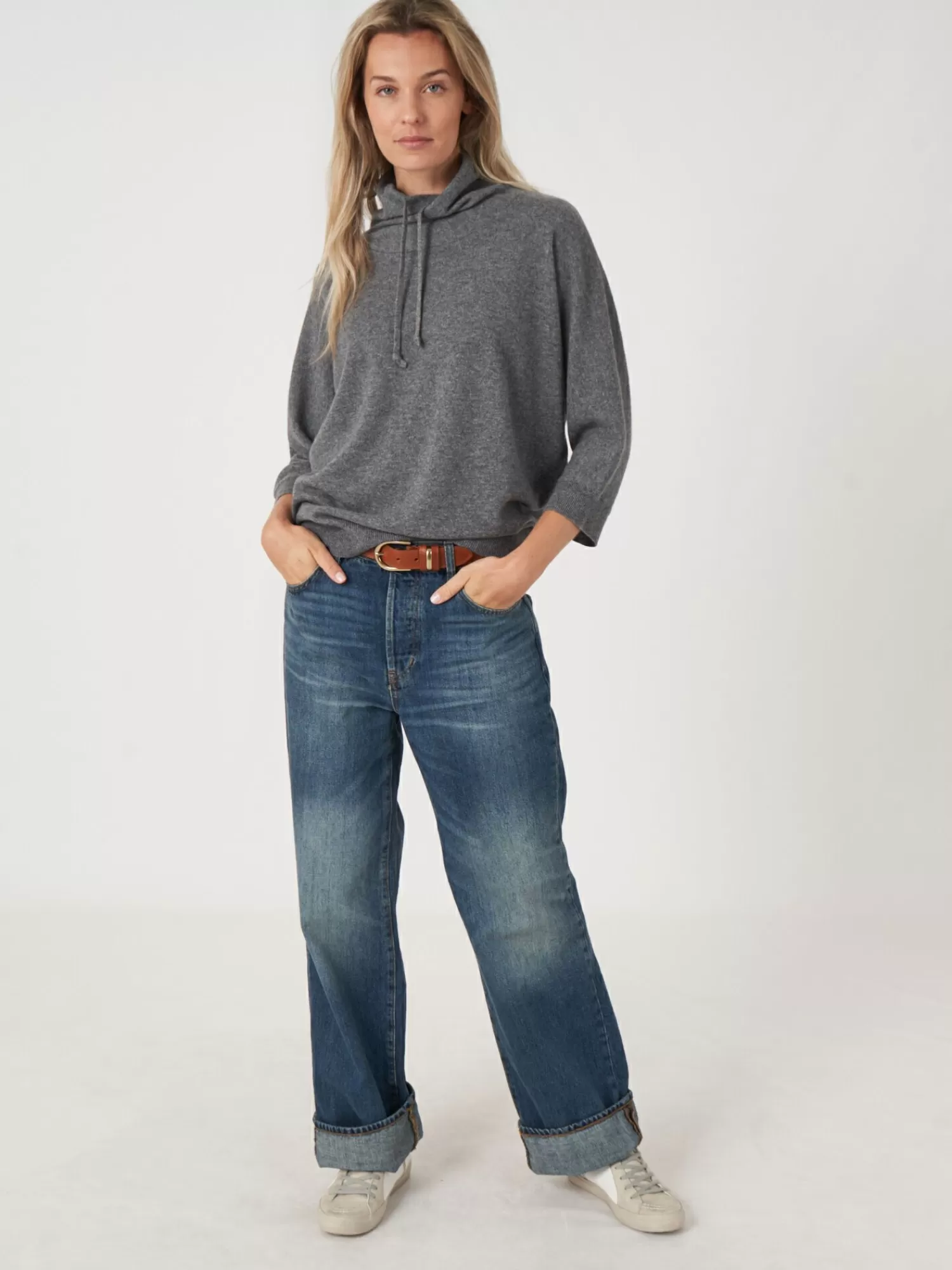 Hot Sportieve Cashmere Trui Met Opstaande Kraag Met Trekkoord Dames Truien