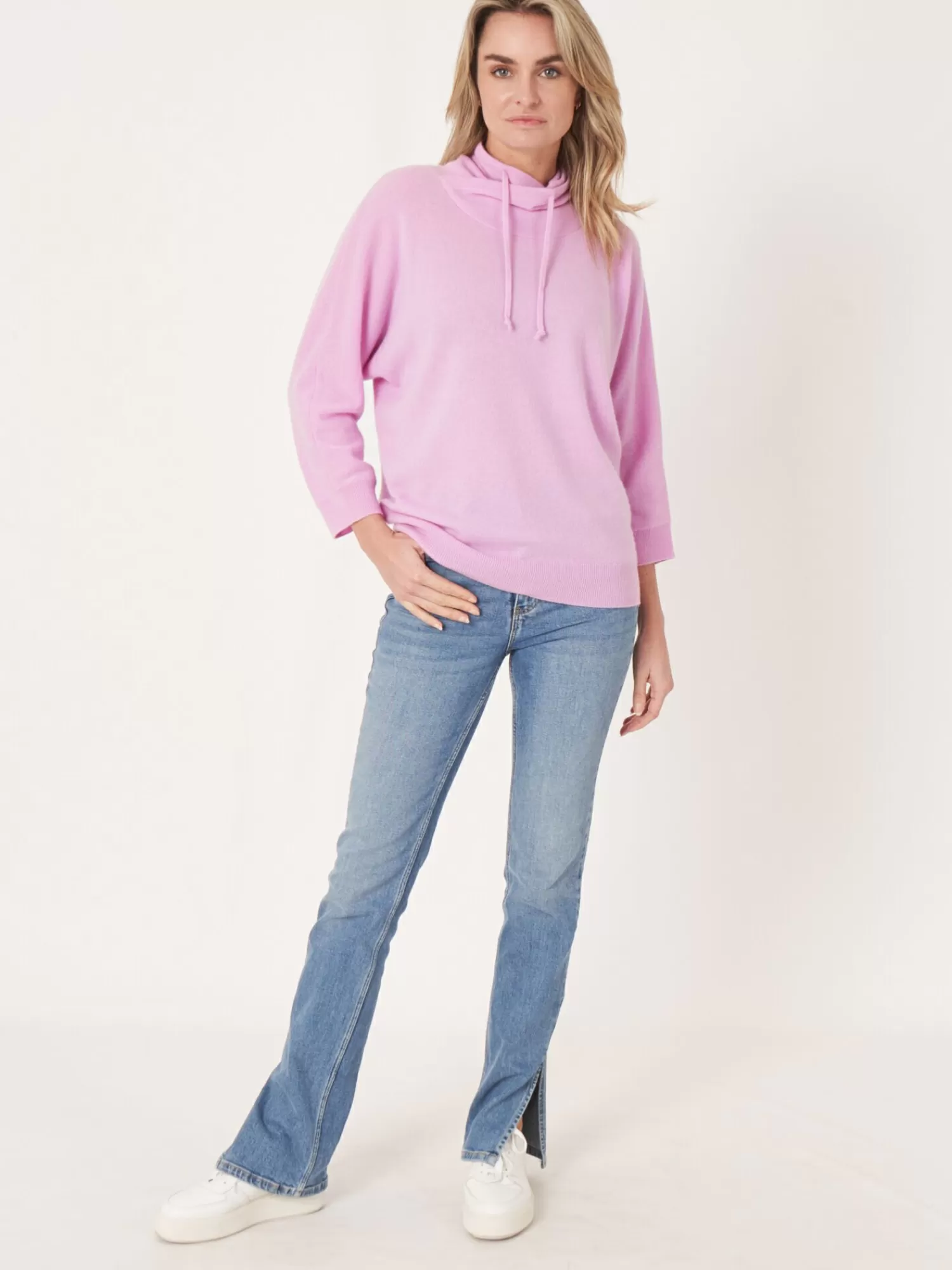 Hot Sportieve Cashmere Trui Met Opstaande Kraag Met Trekkoord Dames Truien