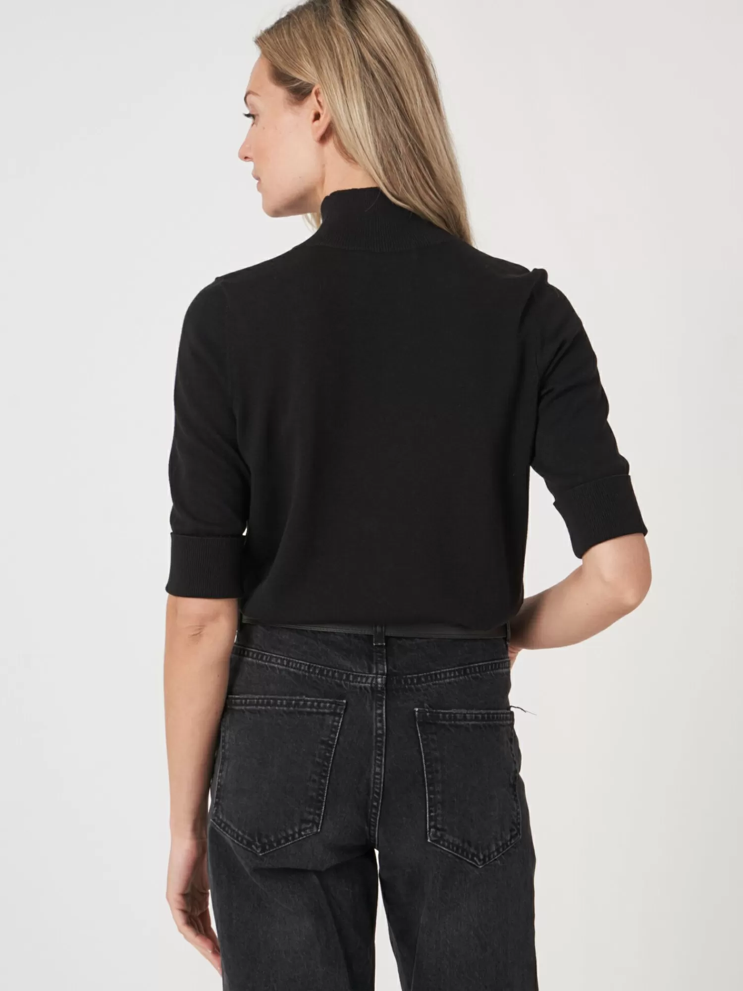 Flash Sale Trui Met Korte Mouwen En Opstaande Kraag Van Katoen-Mix Dames Truien