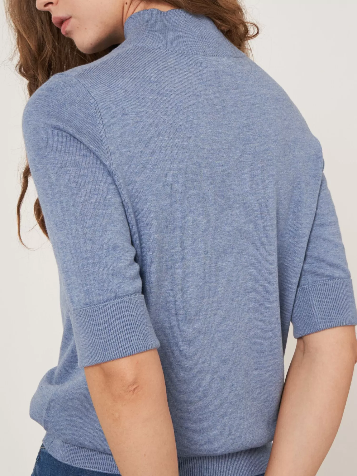Flash Sale Trui Met Korte Mouwen En Opstaande Kraag Van Katoen-Mix Dames Truien