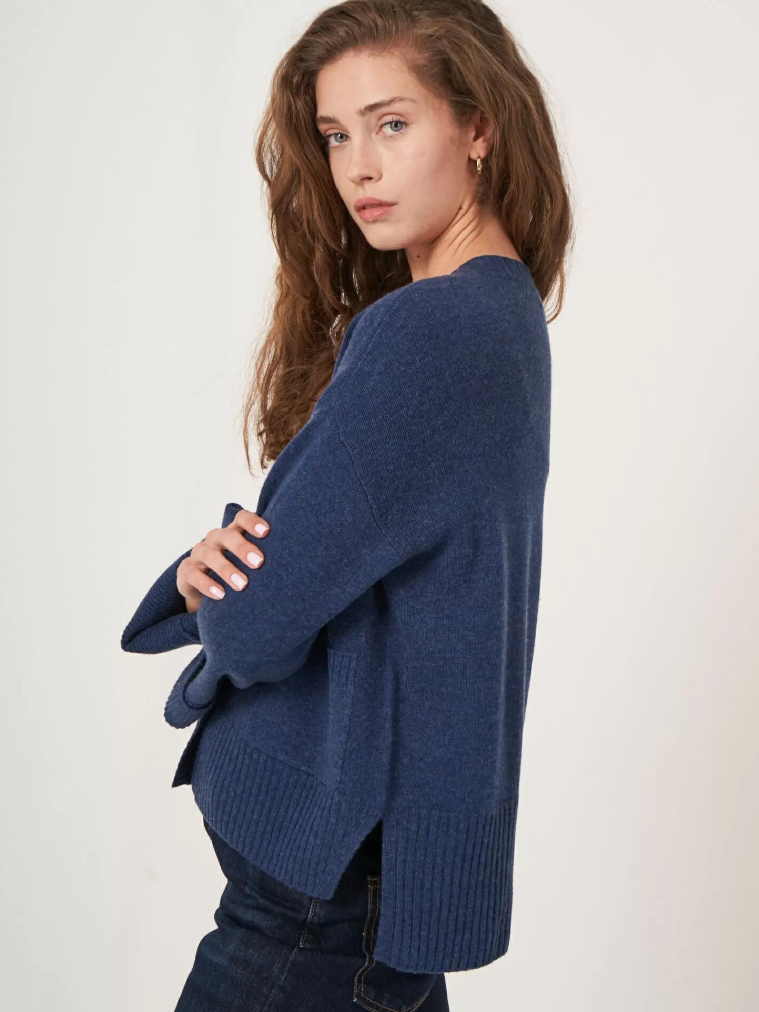 Best Sale Vest Met Voorzak En Wijde Mouwen Met Geribd Detail Dames Vesten